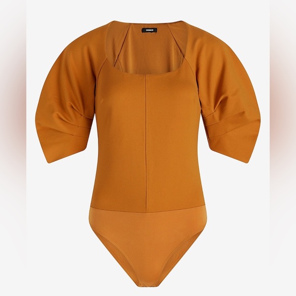 Express Fitted Ponte Square Neck Puff Sleeve Bodysuit in Size Small - Picture 9 of 12